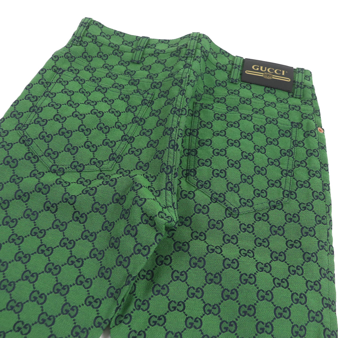 Excellent GUCCI Denim pants GG jacquard all-over print bottoms green mens 30 623953