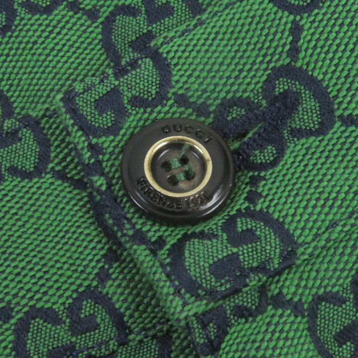 Excellent GUCCI Denim pants GG jacquard all-over print bottoms green mens 30 623953