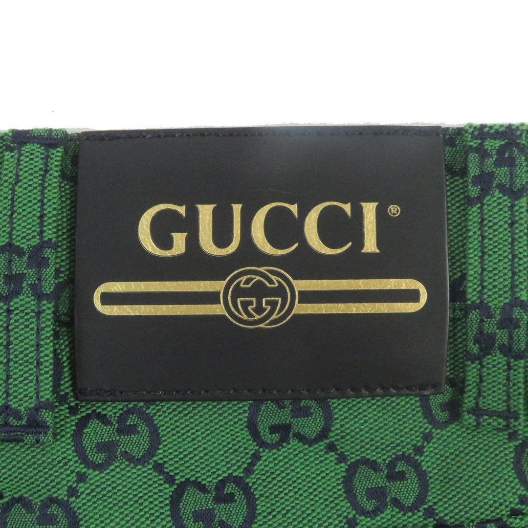 Excellent GUCCI Denim pants GG jacquard all-over print bottoms green mens 30 623953