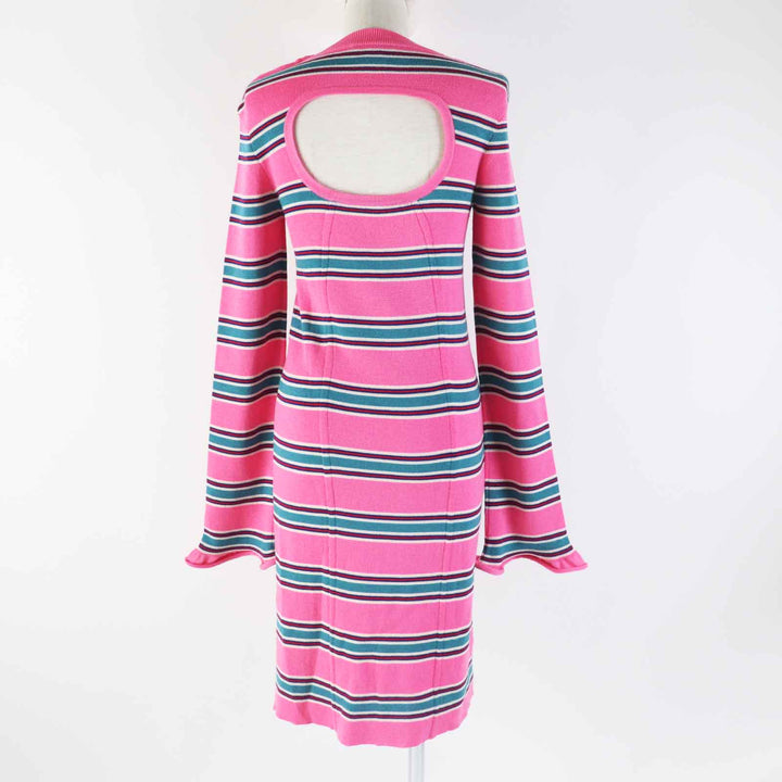 Excellent LOUIS VUITTON one piece Gold logo button LV striped sleeve dress wool Women M