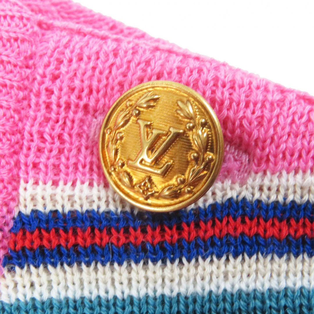 Excellent LOUIS VUITTON one piece Gold logo button LV striped sleeve dress wool Women M