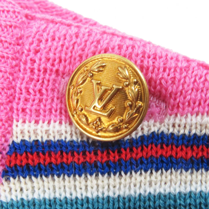 Excellent LOUIS VUITTON one piece Gold logo button LV striped sleeve dress wool Women M