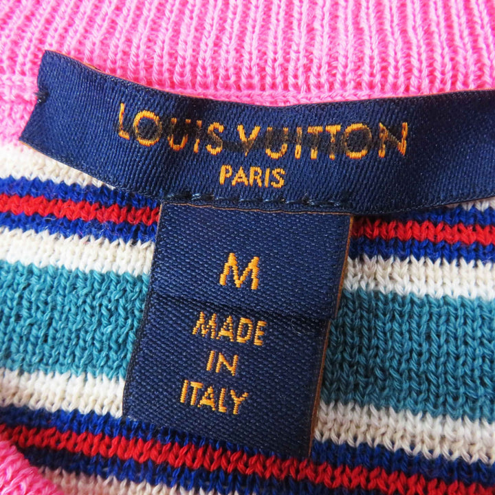 Excellent LOUIS VUITTON one piece Gold logo button LV striped sleeve dress wool Women M