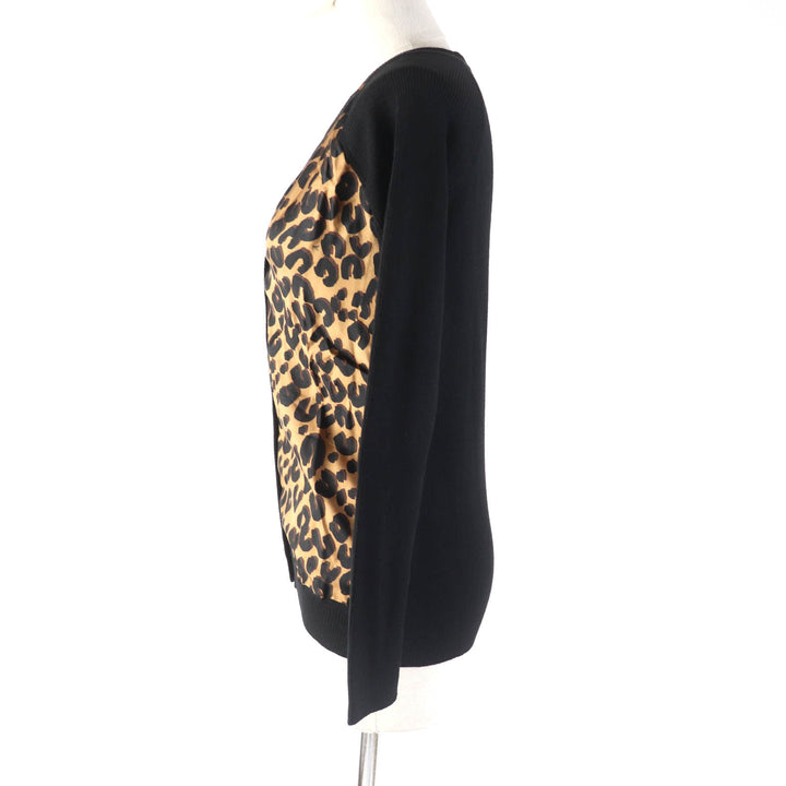 Great LOUIS VUITTON cardigan Leopard silk V-neck with logo button Black brown Women XS
