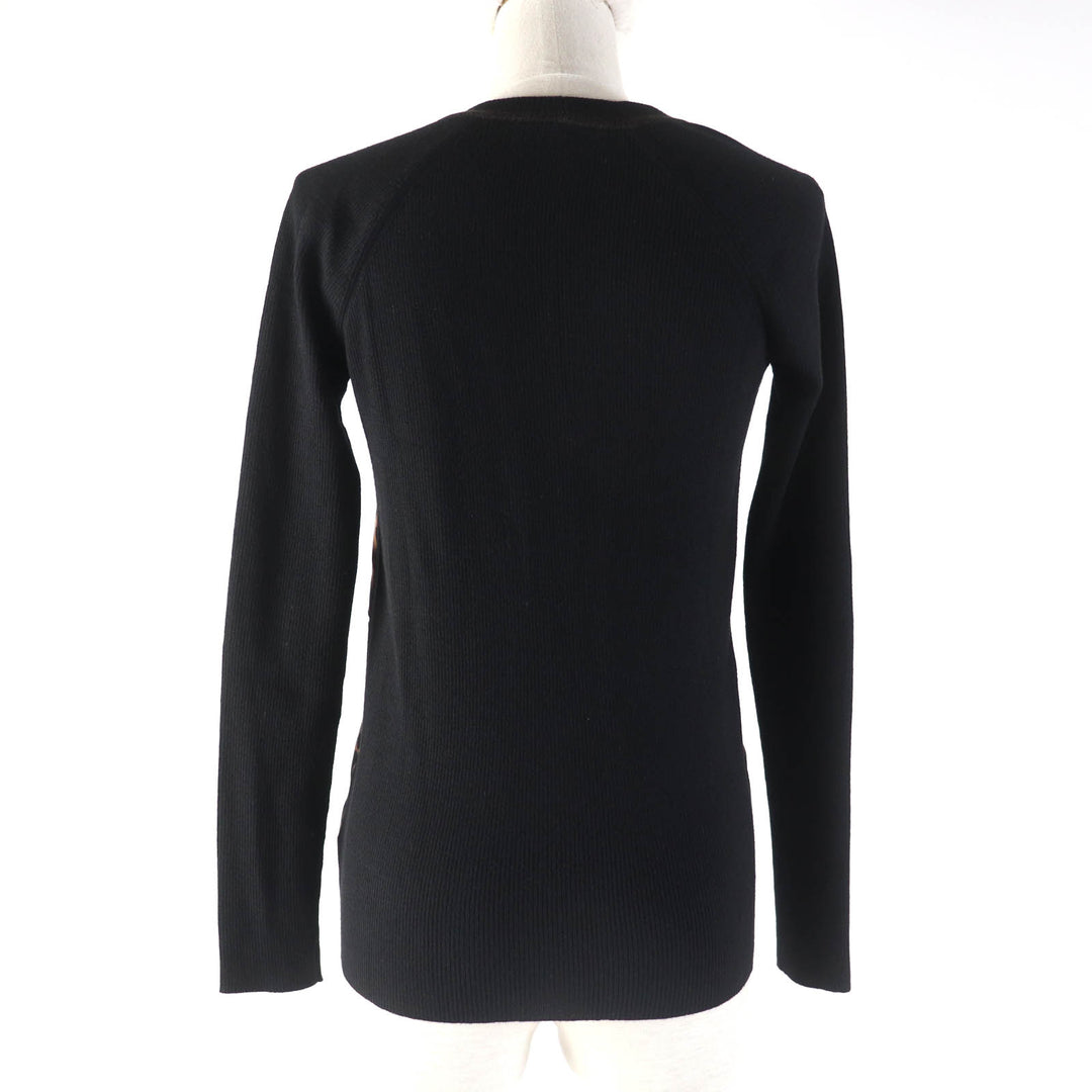 Great LOUIS VUITTON cardigan Leopard silk V-neck with logo button Black brown Women XS