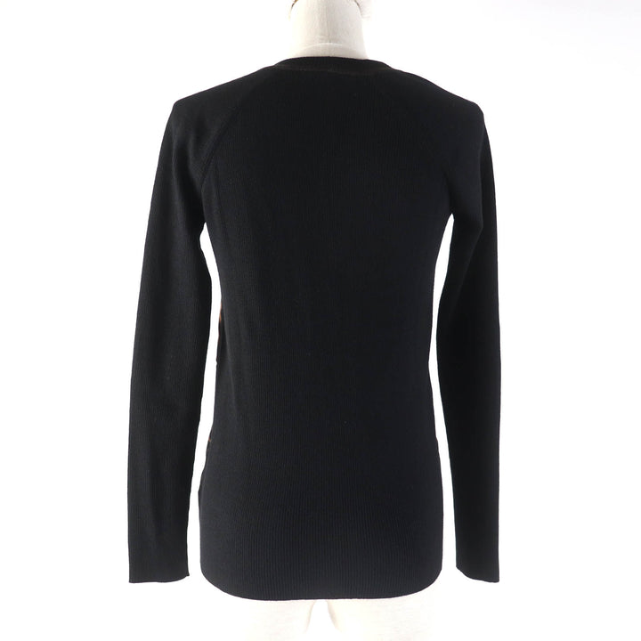 Great LOUIS VUITTON cardigan Leopard silk V-neck with logo button Black brown Women XS