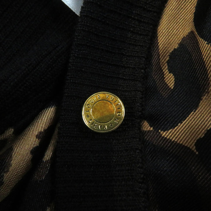 Great LOUIS VUITTON cardigan Leopard silk V-neck with logo button Black brown Women XS