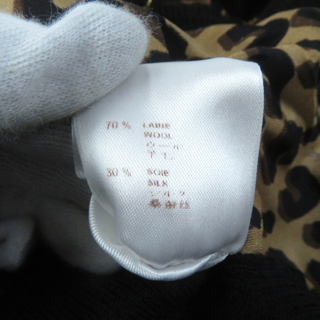 Great LOUIS VUITTON cardigan Leopard silk V-neck with logo button Black brown Women XS