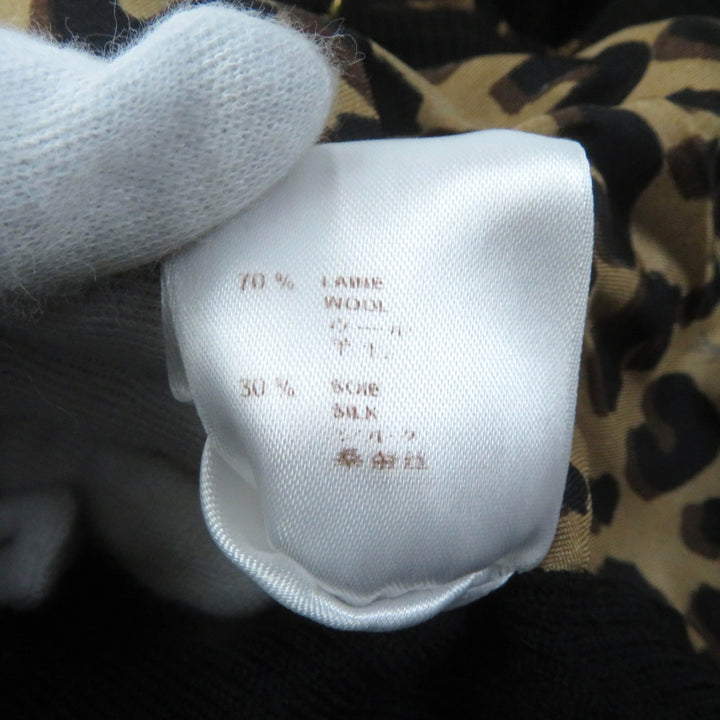 Great LOUIS VUITTON cardigan Leopard silk V-neck with logo button Black brown Women XS