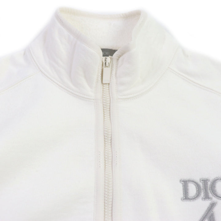 Great DIOR sweat Logo embroidered half-zip pullover white cotton mens L