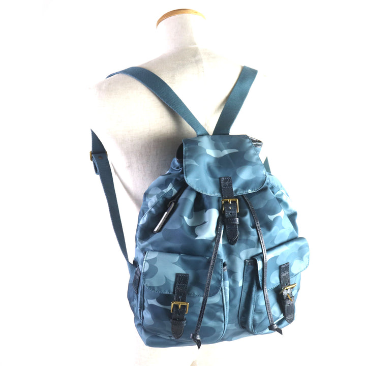 Pristine Felisi Backpack Â· Daypack All-over pattern, crocodile embossed leather drawstring bag Blue Nylon mens 15/56