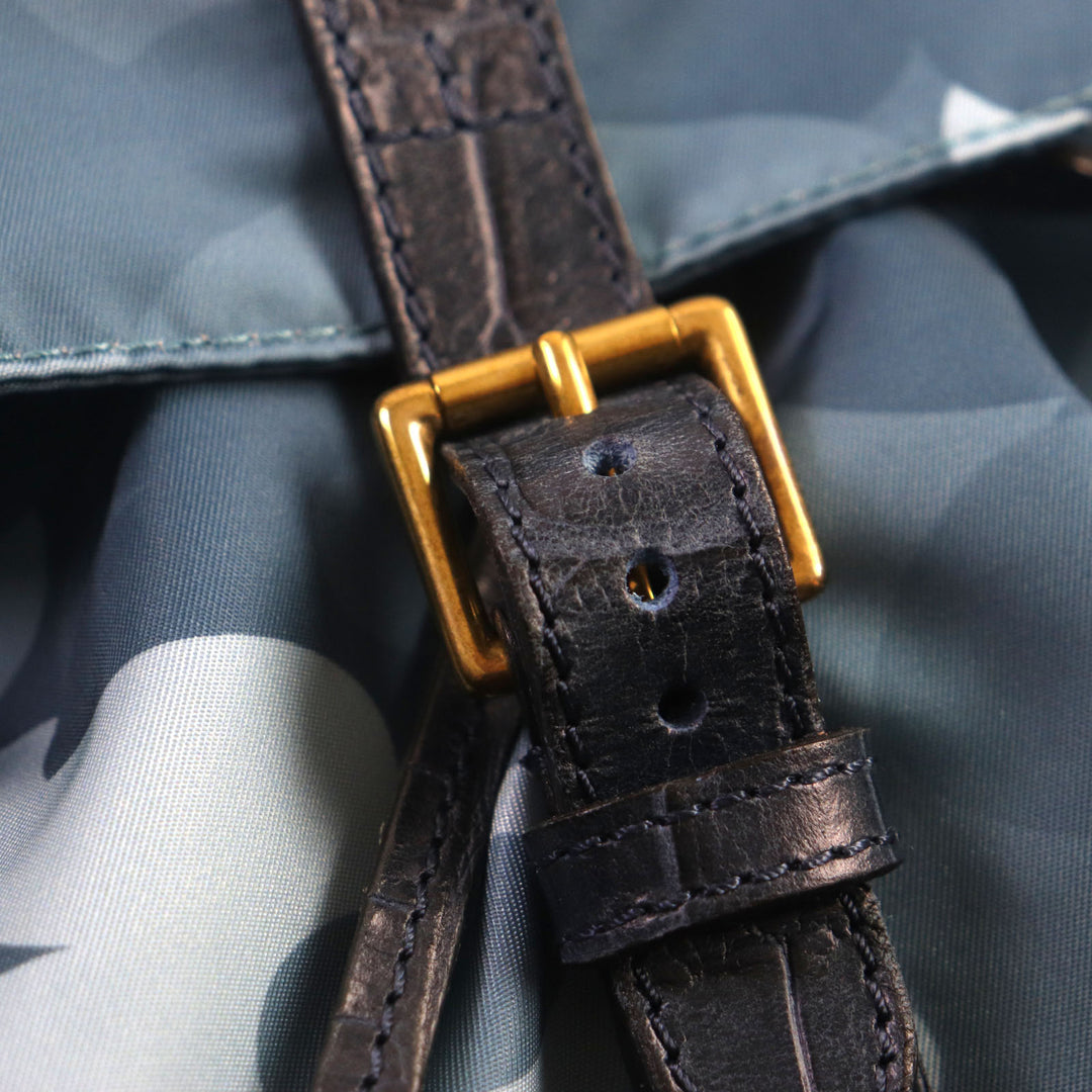 Pristine Felisi Backpack Â· Daypack All-over pattern, crocodile embossed leather drawstring bag Blue Nylon mens 15/56