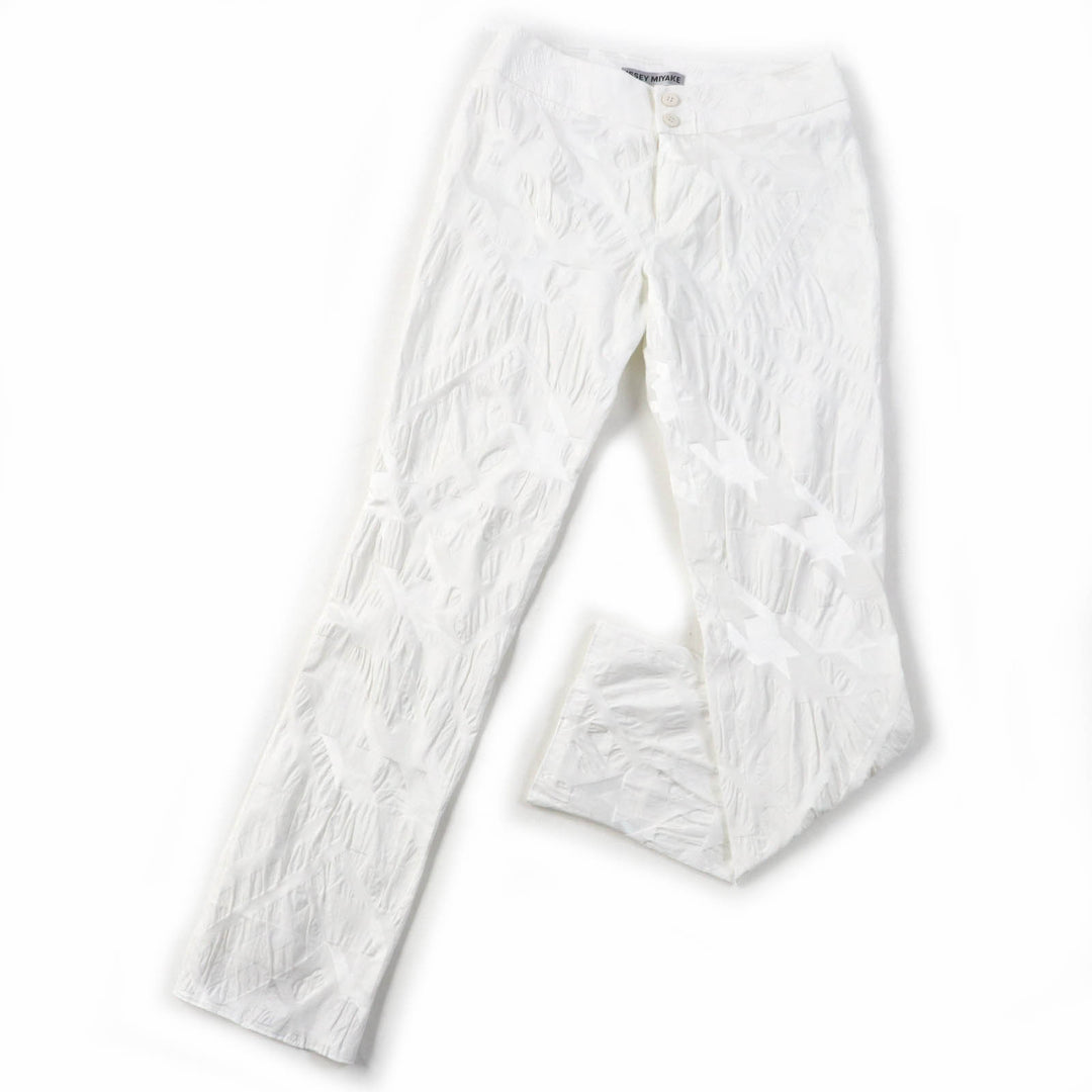 Excellent ISSEY MIYAKE Pants All-over patterned bottoms white polyester Women 1 IM31FF505