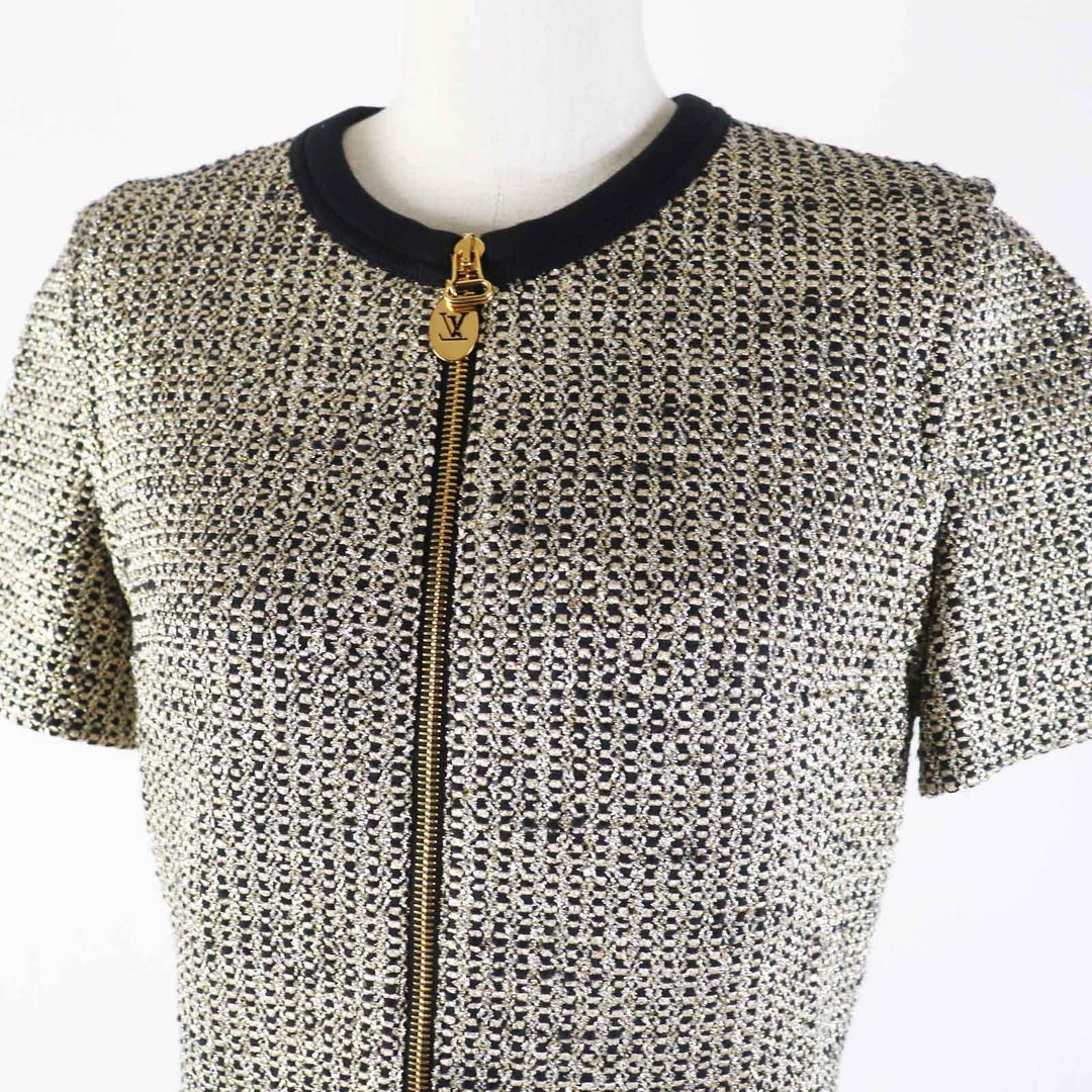 Excellent LOUIS VUITTON one piece Zip-up Lurex tweed dress 38 1AAYVW