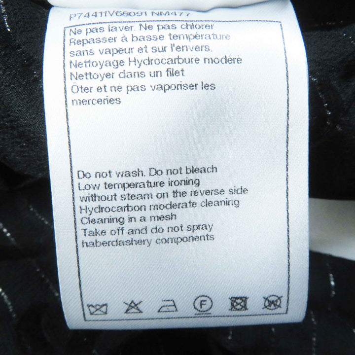 Great CHANEL Long sleeve shirt COCO Mark Black Silver silk Women 40 23P P74411