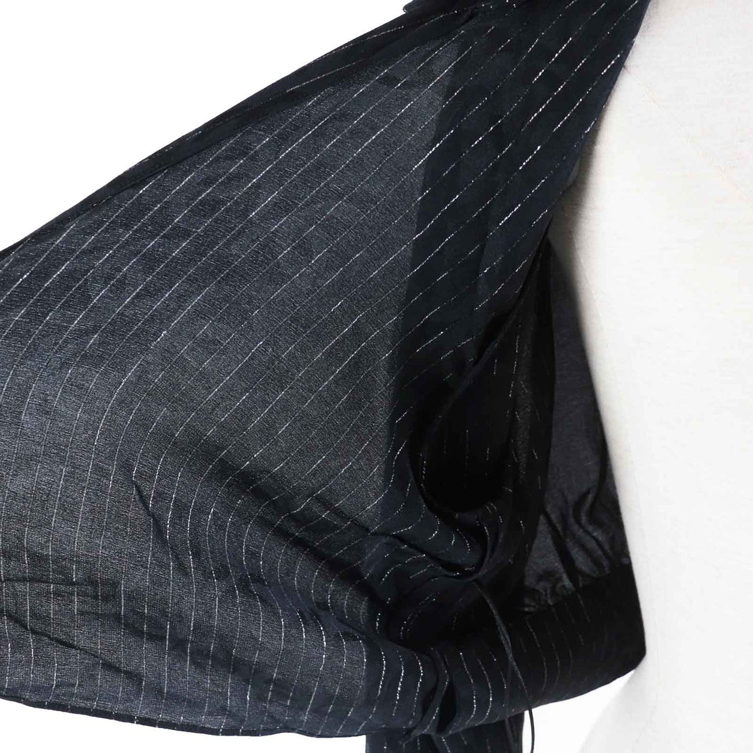 Great CHANEL Long sleeve shirt COCO Mark Black Silver silk Women 40 23P P74411