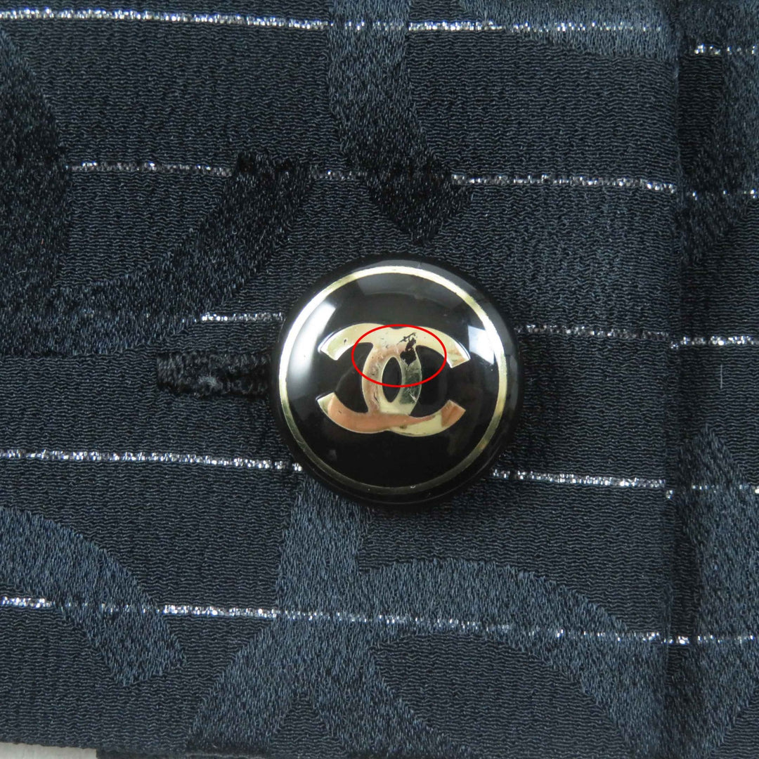Great CHANEL Long sleeve shirt COCO Mark Black Silver silk Women 40 23P P74411