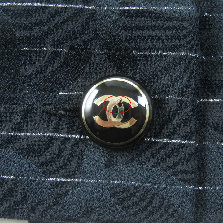 Great CHANEL Long sleeve shirt COCO Mark Black Silver silk Women 40 23P P74411
