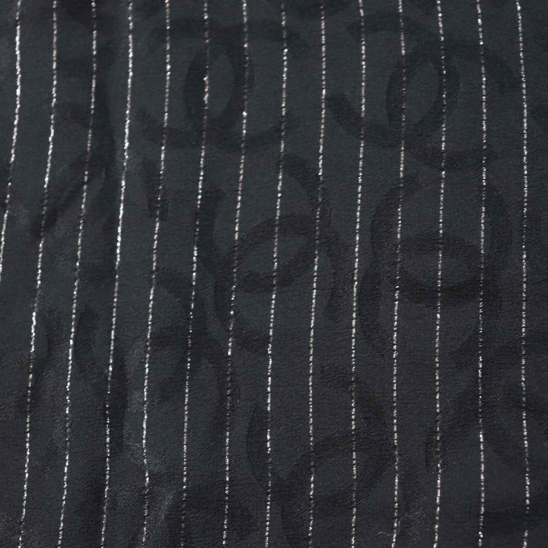 Great CHANEL Long sleeve shirt COCO Mark Black Silver silk Women 40 23P P74411