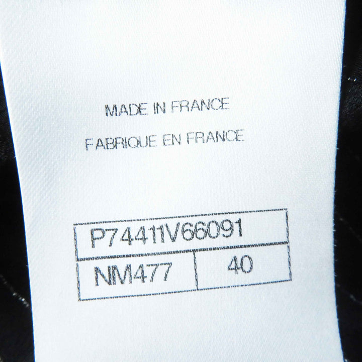 Great CHANEL Long sleeve shirt COCO Mark Black Silver silk Women 40 23P P74411