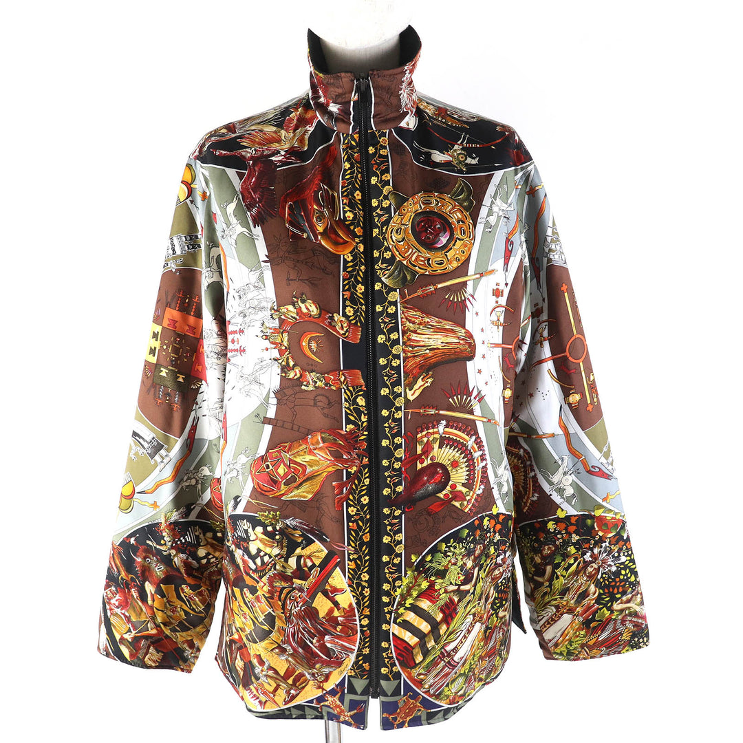Excellent HERMES Jacket LES MYTHOLOGIES DES HOMMES ROUGES The legend of the brown men silk