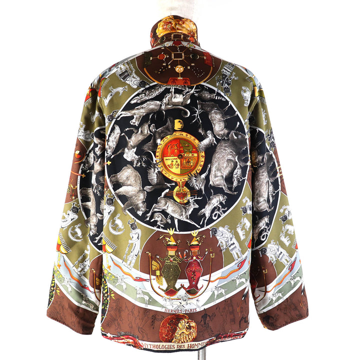 Excellent HERMES Jacket LES MYTHOLOGIES DES HOMMES ROUGES The legend of the brown men silk