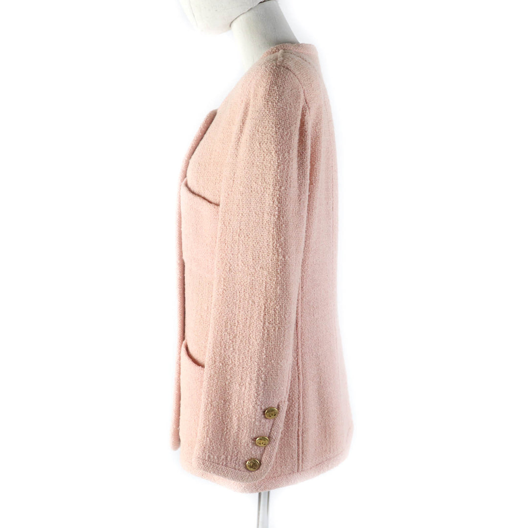 CHANEL BOUTIQUE Blouson tweed coat with gold COCO Mark buttons pink Women 40
