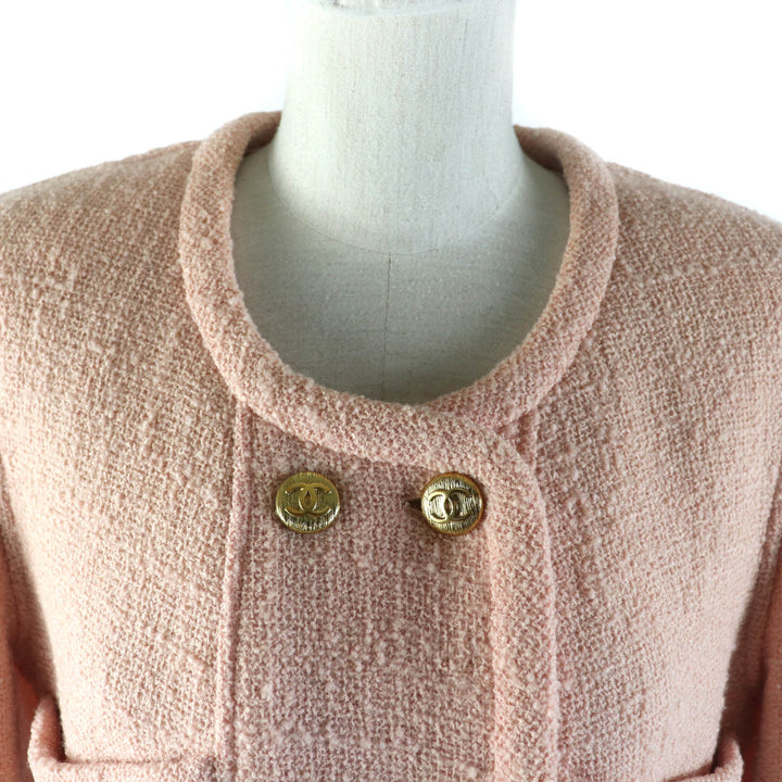 CHANEL BOUTIQUE Blouson tweed coat with gold COCO Mark buttons pink Women 40