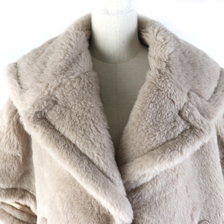 Pristine Max Mara coat Teddy bear White Tag Short Sleeve light beige alpaca