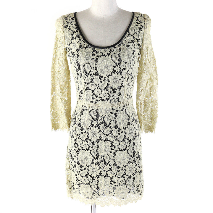 Pristine DOLCE&GABBANA one piece Black tag, all lace, 3/4 sleeves beige cotton Women 38