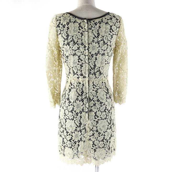 Pristine DOLCE&GABBANA one piece Black tag, all lace, 3/4 sleeves beige cotton Women 38