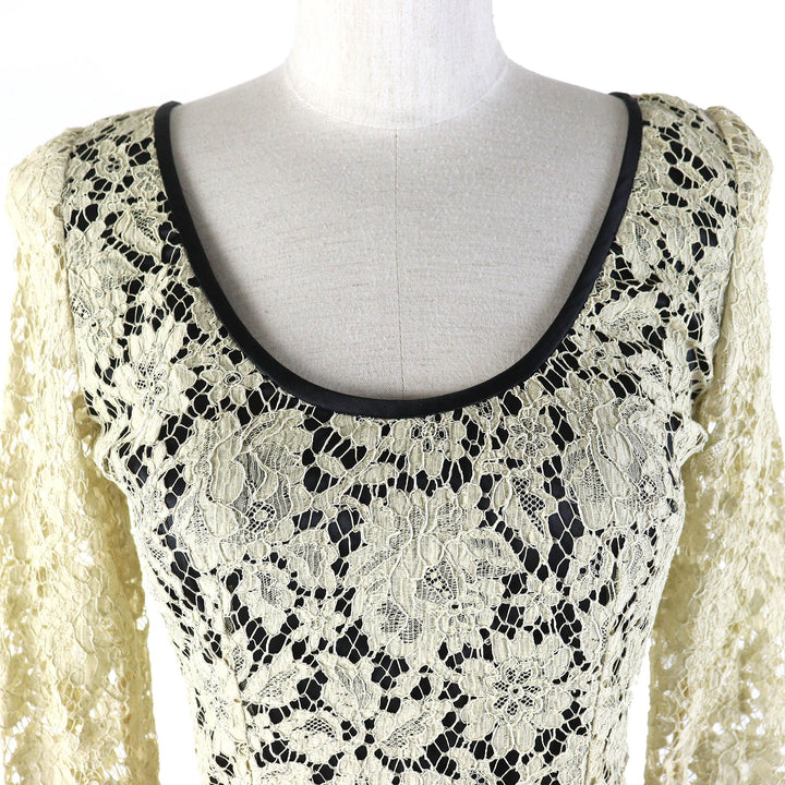 Pristine DOLCE&GABBANA one piece Black tag, all lace, 3/4 sleeves beige cotton Women 38