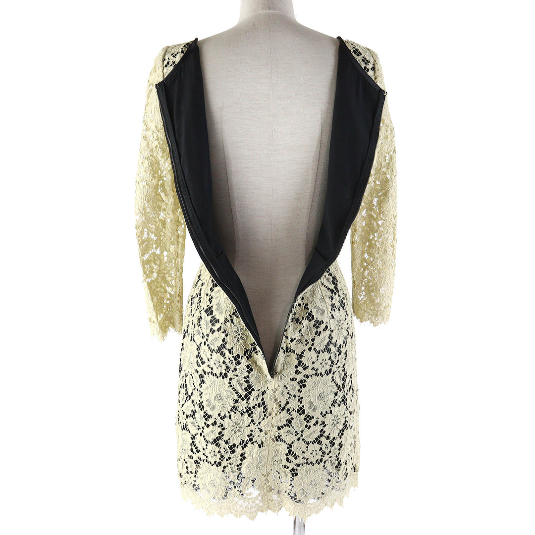 Pristine DOLCE&GABBANA one piece Black tag, all lace, 3/4 sleeves beige cotton Women 38