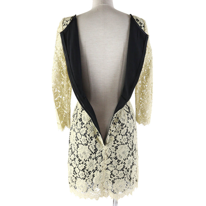 Pristine DOLCE&GABBANA one piece Black tag, all lace, 3/4 sleeves beige cotton Women 38