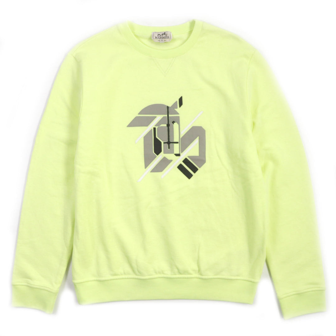 Pristine HERMES sweat Chevaux en symmetry Crewneck lime cotton mens M 31-5765