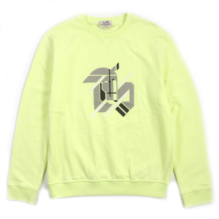 Pristine HERMES sweat Chevaux en symmetry Crewneck lime cotton mens M 31-5765