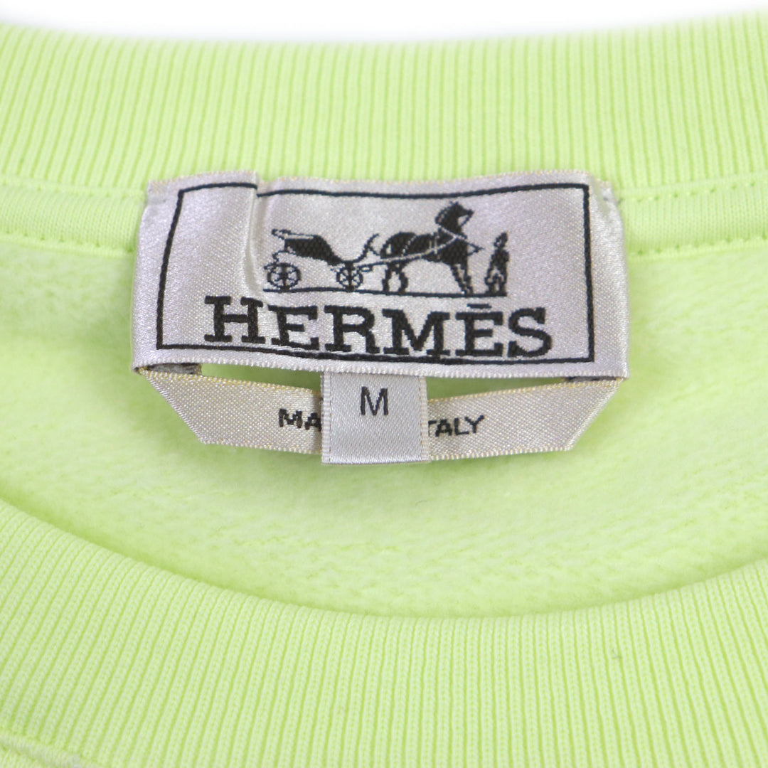 Pristine HERMES sweat Chevaux en symmetry Crewneck lime cotton mens M 31-5765