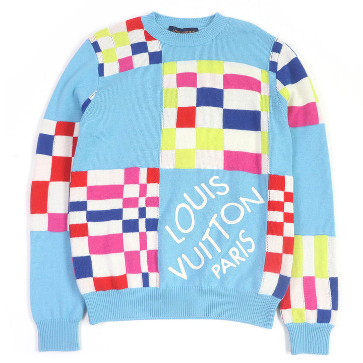 Excellent LOUIS VUITTON knit Distorted Giant Damier Sweater Light blue wool mens XS 1A8P48
