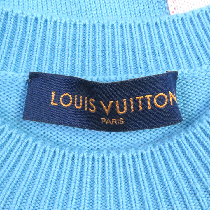 Excellent LOUIS VUITTON knit Distorted Giant Damier Sweater Light blue wool mens XS 1A8P48