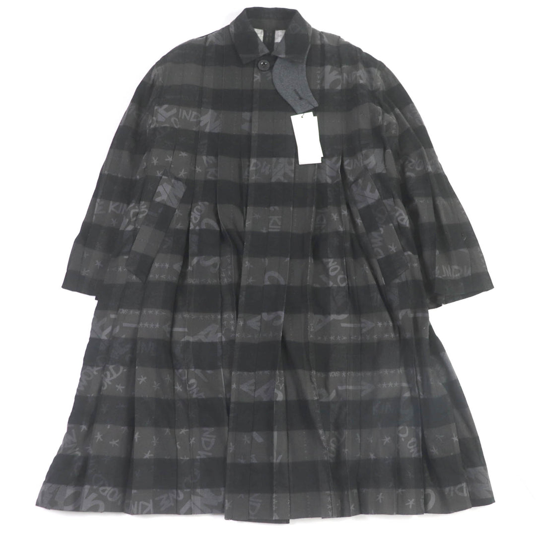 Pristine Sacai coat Eric Haze Check Logo Print Oversized Pleated charcoal cotton mens 1