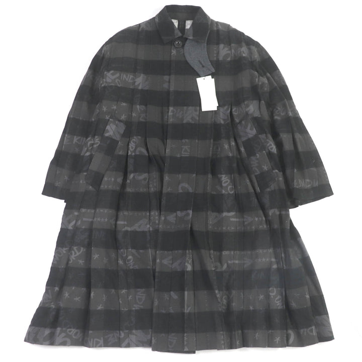 Pristine Sacai coat Eric Haze Check Logo Print Oversized Pleated charcoal cotton mens 1