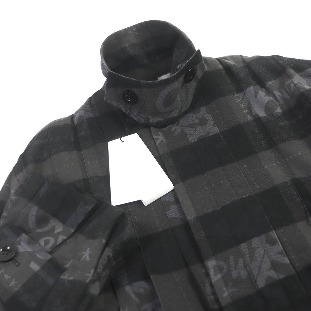 Pristine Sacai coat Eric Haze Check Logo Print Oversized Pleated charcoal cotton mens 1