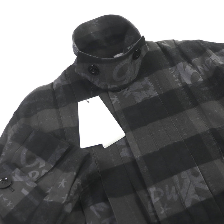 Pristine Sacai coat Eric Haze Check Logo Print Oversized Pleated charcoal cotton mens 1