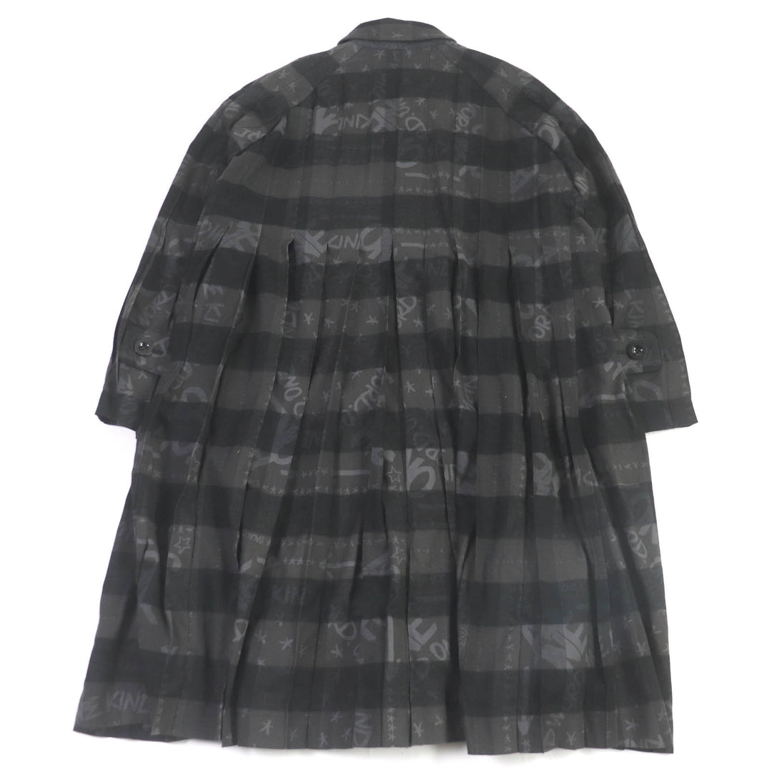 Pristine Sacai coat Eric Haze Check Logo Print Oversized Pleated charcoal cotton mens 1