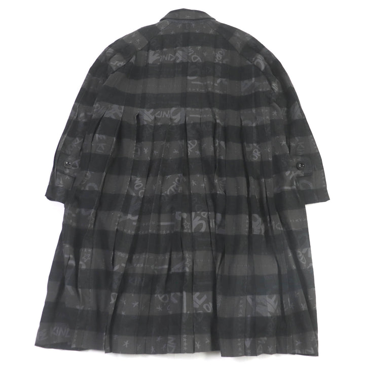 Pristine Sacai coat Eric Haze Check Logo Print Oversized Pleated charcoal cotton mens 1