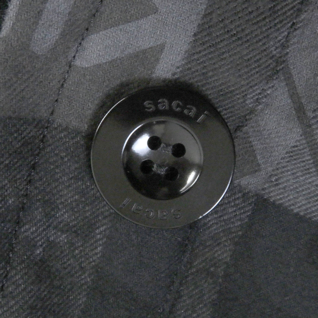 Pristine Sacai coat Eric Haze Check Logo Print Oversized Pleated charcoal cotton mens 1
