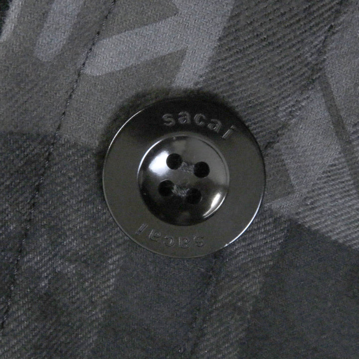 Pristine Sacai coat Eric Haze Check Logo Print Oversized Pleated charcoal cotton mens 1