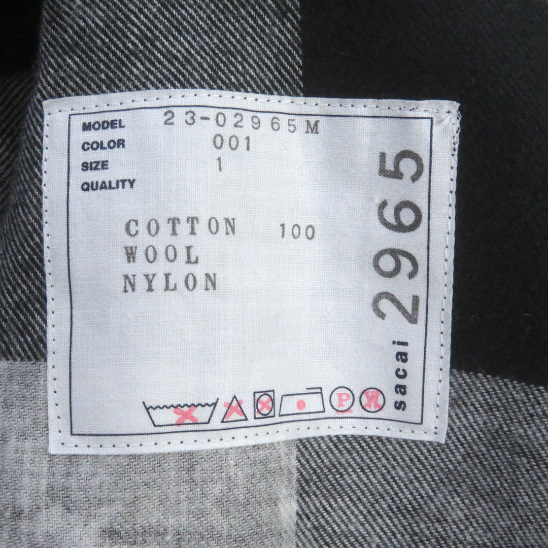 Pristine Sacai coat Eric Haze Check Logo Print Oversized Pleated charcoal cotton mens 1