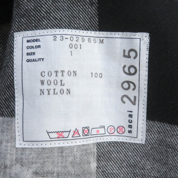 Pristine Sacai coat Eric Haze Check Logo Print Oversized Pleated charcoal cotton mens 1