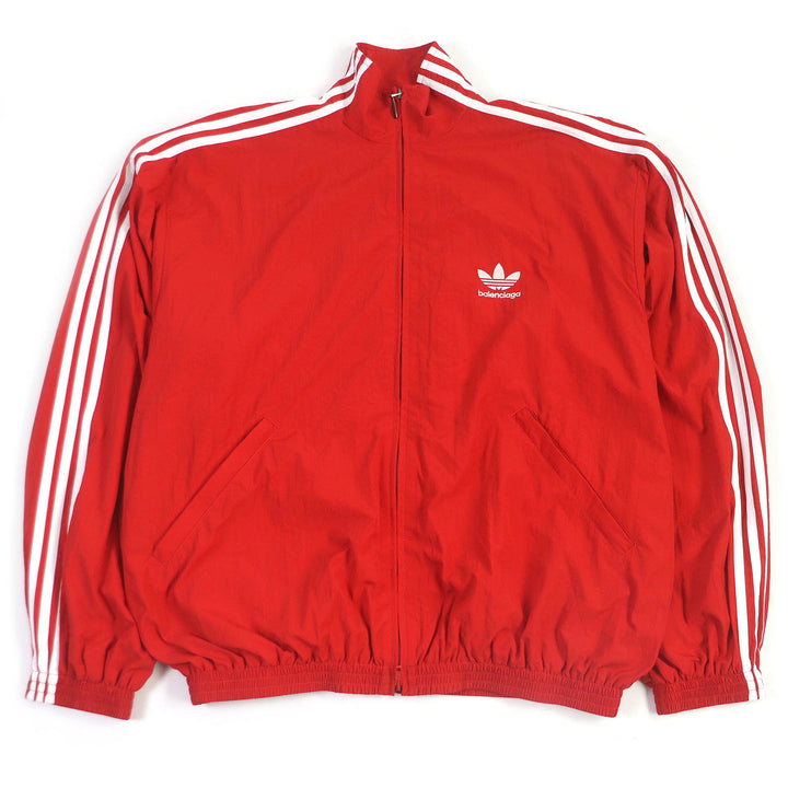 Excellent BALENCIAGA×adidas Jacket TRACKSUIT 3-Stripes Trefoil Red Nylon mens L 712280